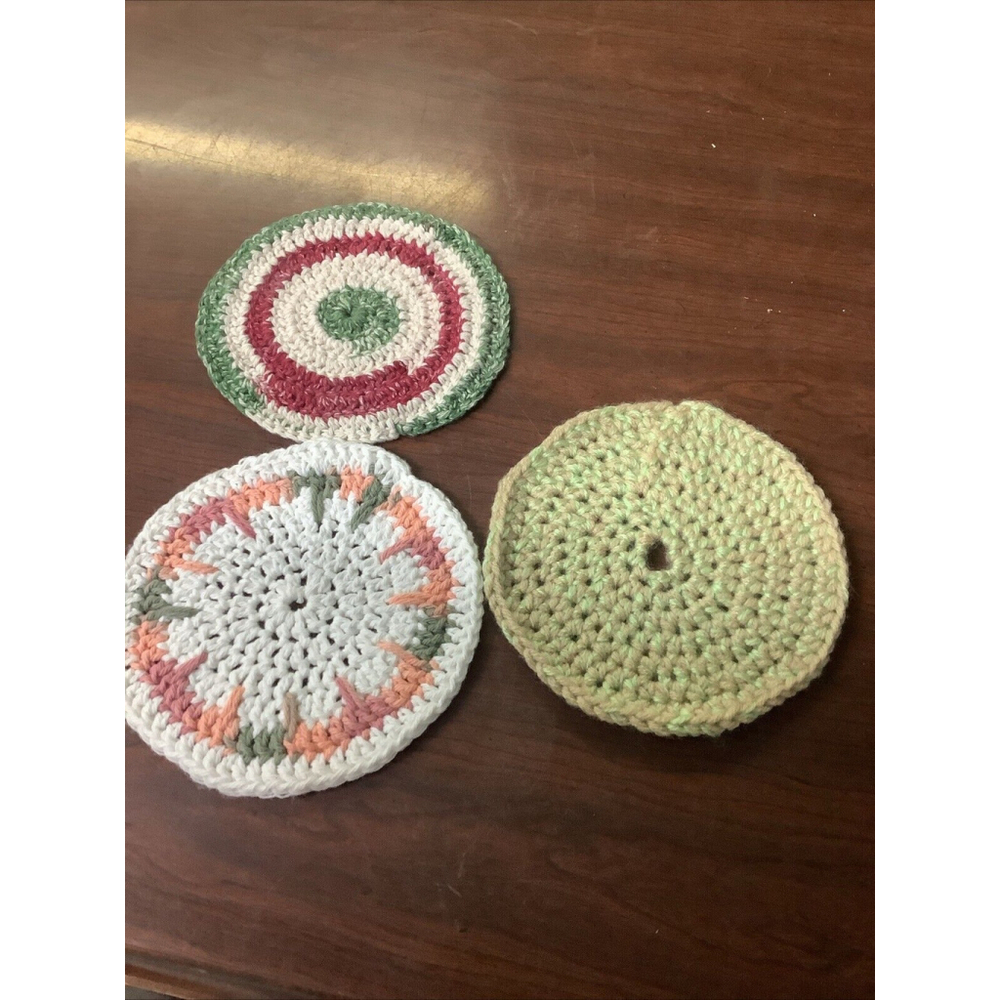 3 Vintage Crocheted Hot Pads/Pot Holders 6.25”